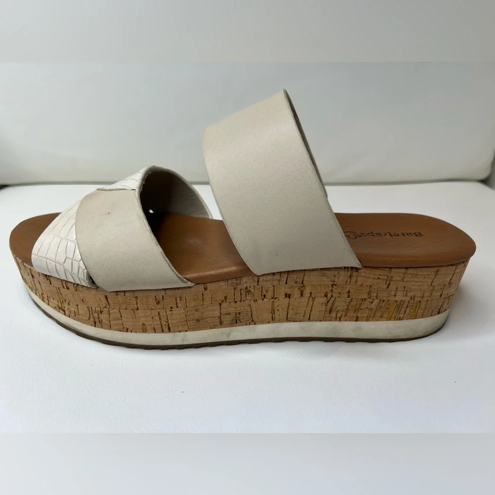 BareTraps Platform Slide Sandals size 9 beige white tan cork summer beach